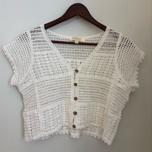 Rebellion Ivory Crochet Button-Up Blouse Size: XS